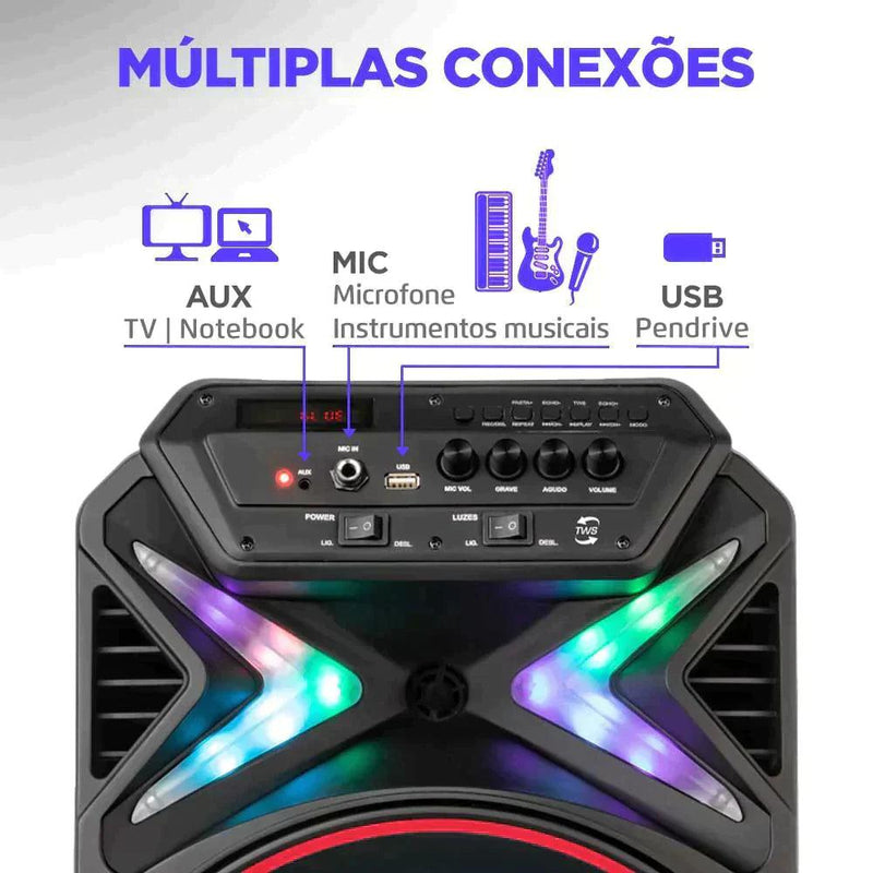 Caixa de Som Mondial  Led Portátil Bluetooth + microfone de Brinde